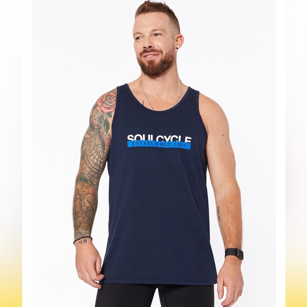SoulCycle Men's Navy Blue Jax 100% Cotton Tank Top w Logo Size Large NWT